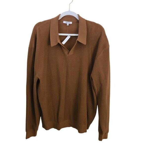 Madewell NWT Johnny Collar Long Sleeve Sweater Polo Acorn 2023 Size L - Picture 2 of 11